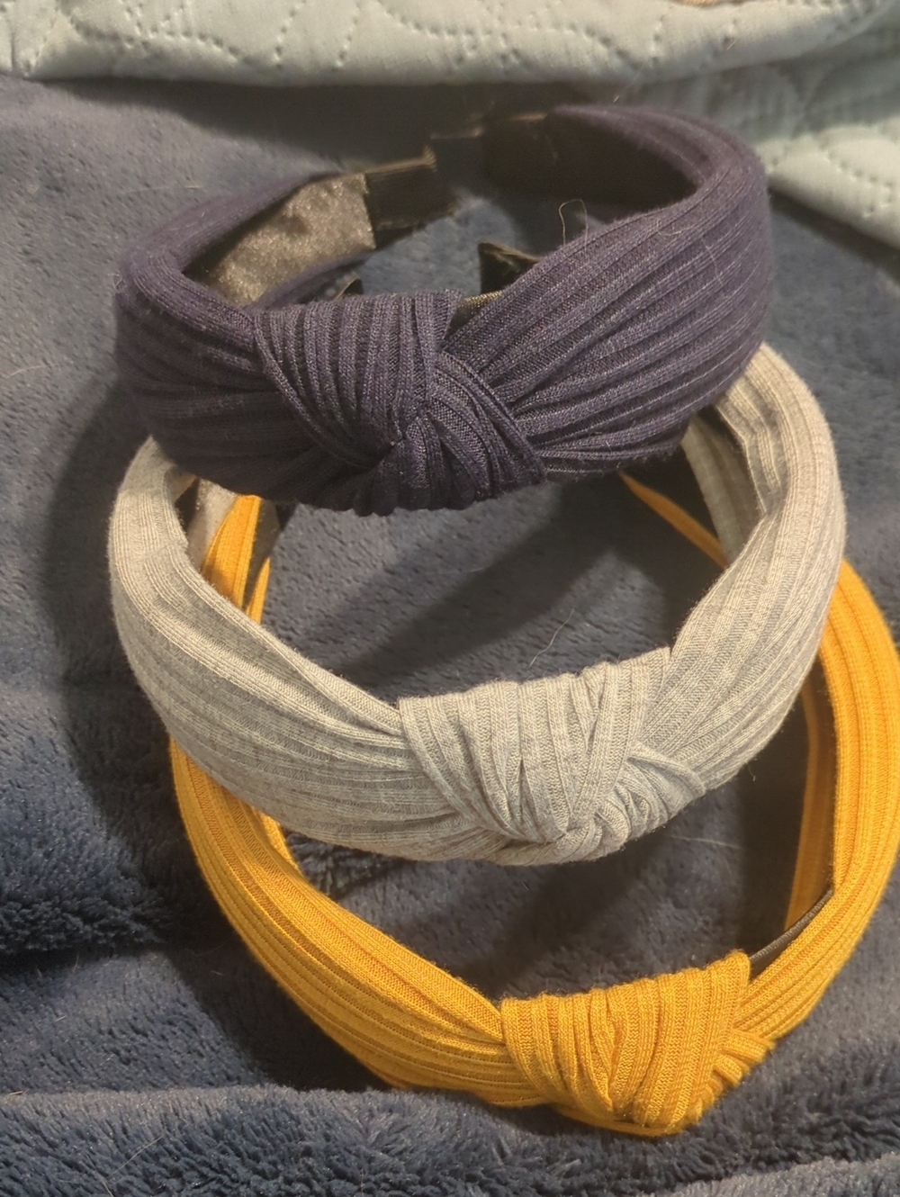 Women’s Knotted Ribbed Headband - Navy, Gray & Mustard